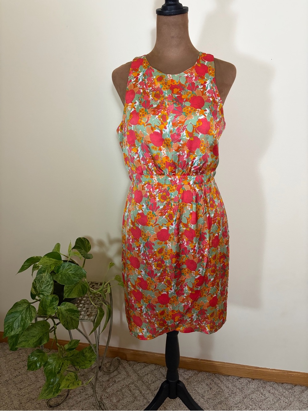 Forever 21 Silky Coral Pink Floral Midi Dress